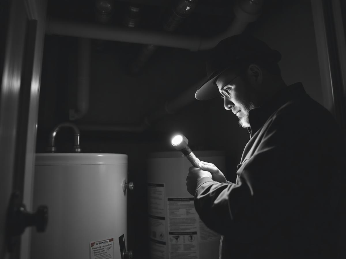 Inspector checking plumbing supply lines and a residential water heater
